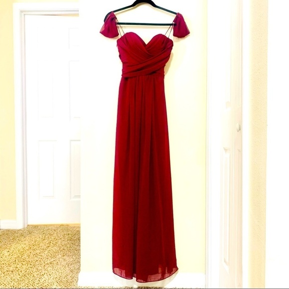 Hayley Paige Burgundy Chiffon Dress prom size 4 - Picture 2 of 7